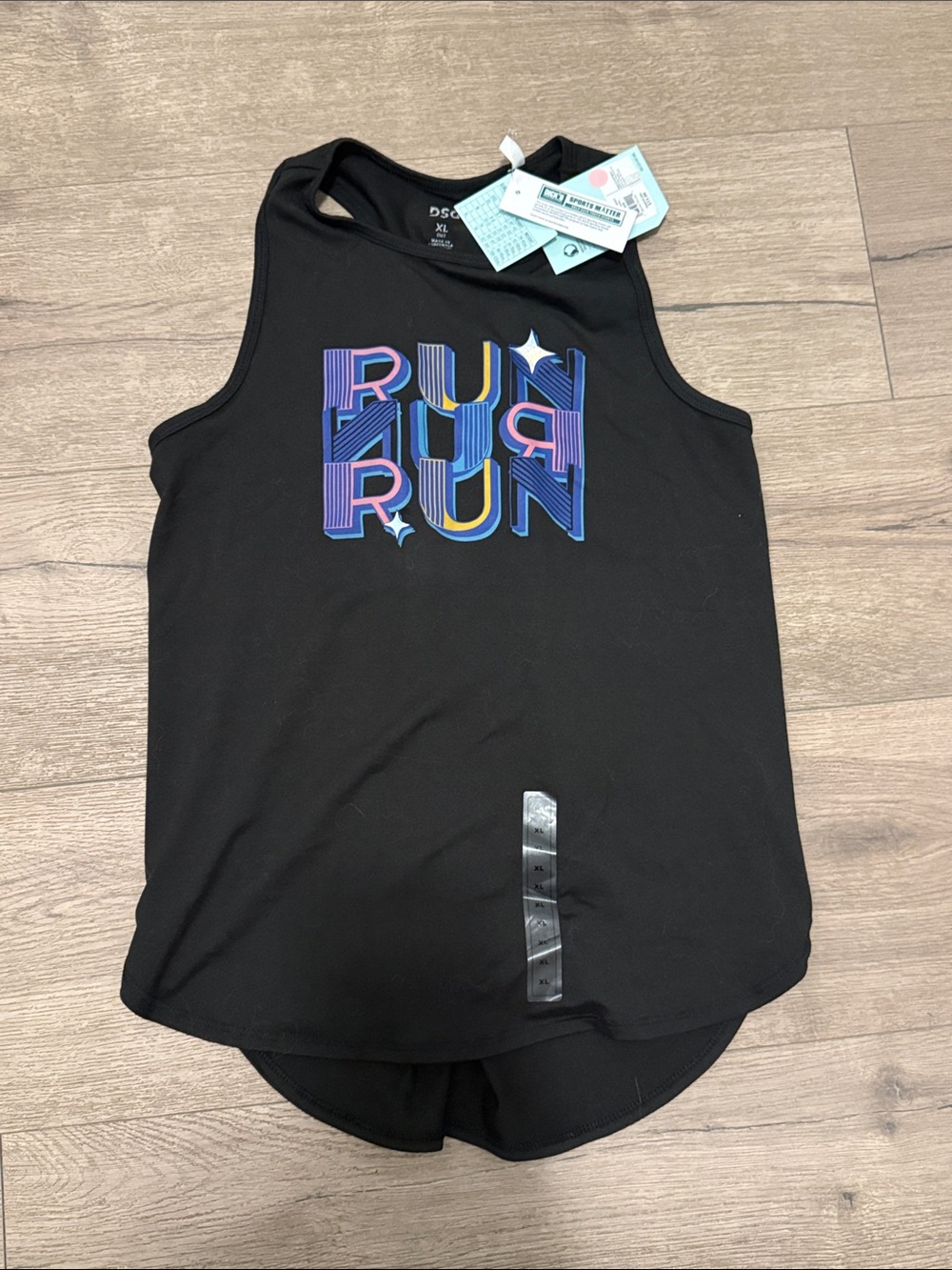 DSG Black Tank with Multicolor RUN Graphic